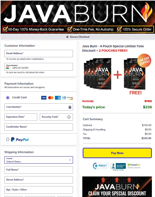 Java Burn Order Form